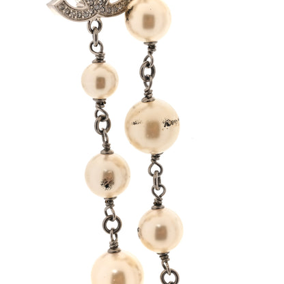 Chanel Crystal Pearl CC Long Necklace Silver 5 of 7