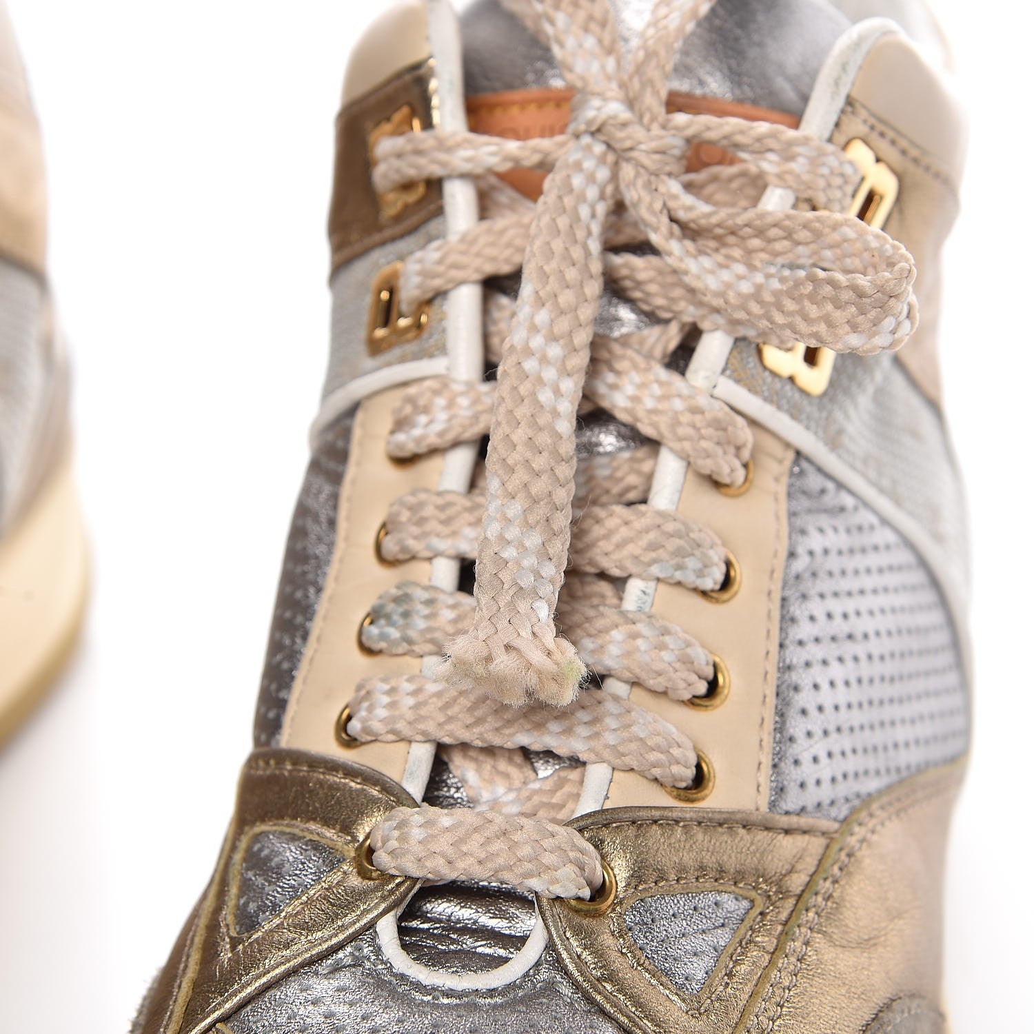 Louis Vuitton Metallic Calfskin Perforated High Top Sneakers 36.5 Gold Silver 12 of 12