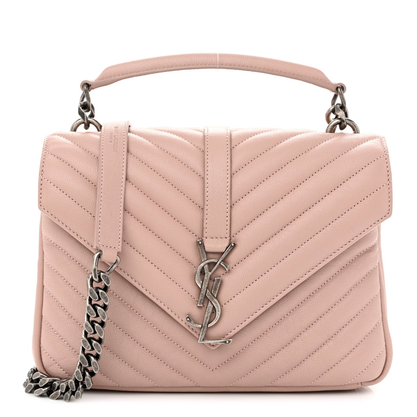 Sheepskin Matelasse Chevron Monogram Medium College Bag Rose Poudre