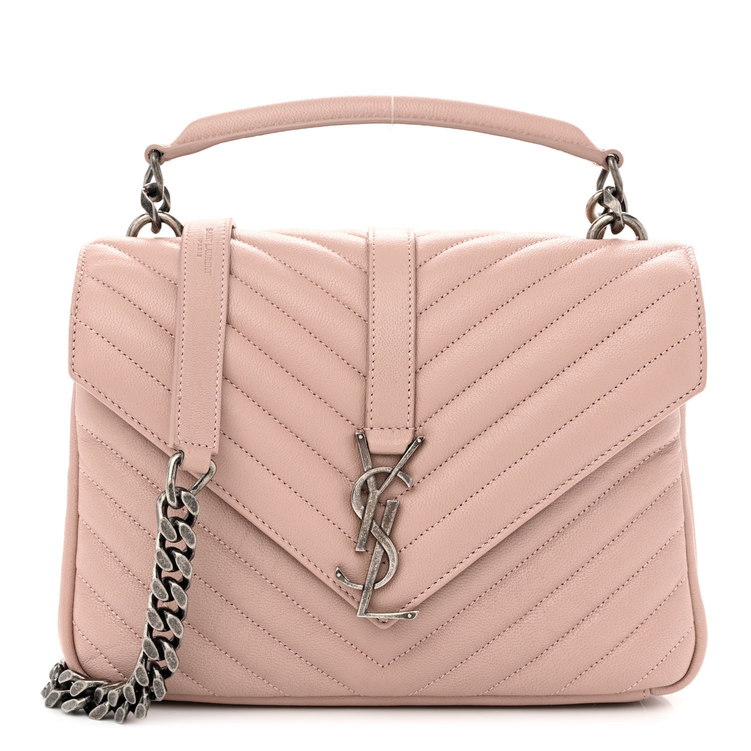 Saint Laurent Sheepskin Matelasse Chevron Monogram Medium College Bag Rose Poudre 1 of 10