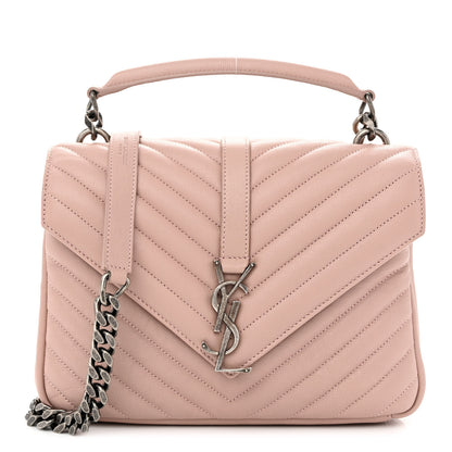 Saint Laurent Sheepskin Matelasse Chevron Monogram Medium College Bag Rose Poudre 1 of 10