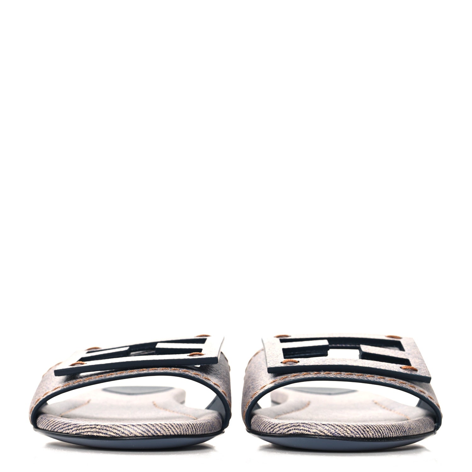 Fendi Vitello Pelle Stampa Denim Baguette Flat Slide Sandals 36 Azzurro 3 of 8