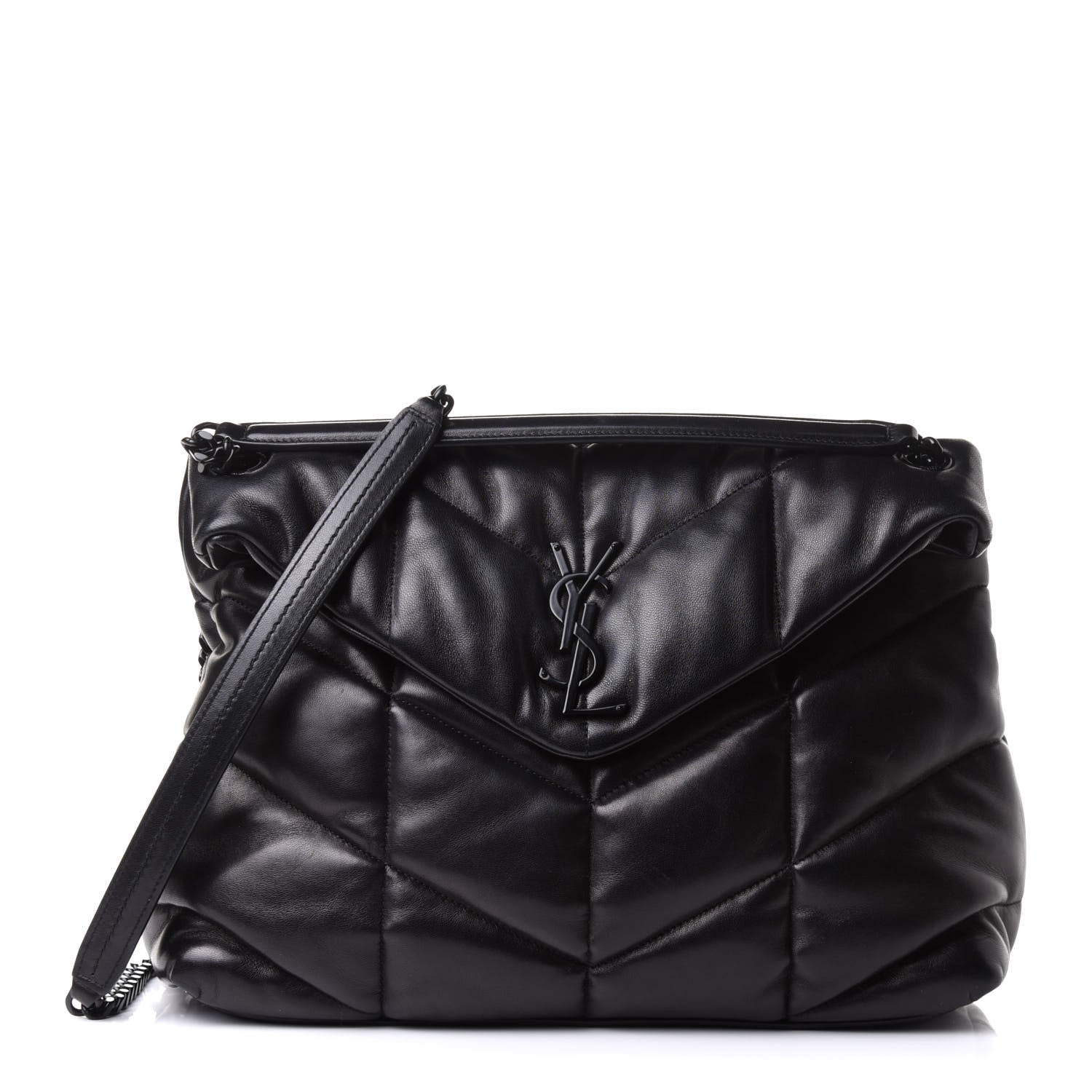 Saint Laurent Calfskin Quilted Medium Loulou Puffer Monogram Chain Satchel Black 1 of 10