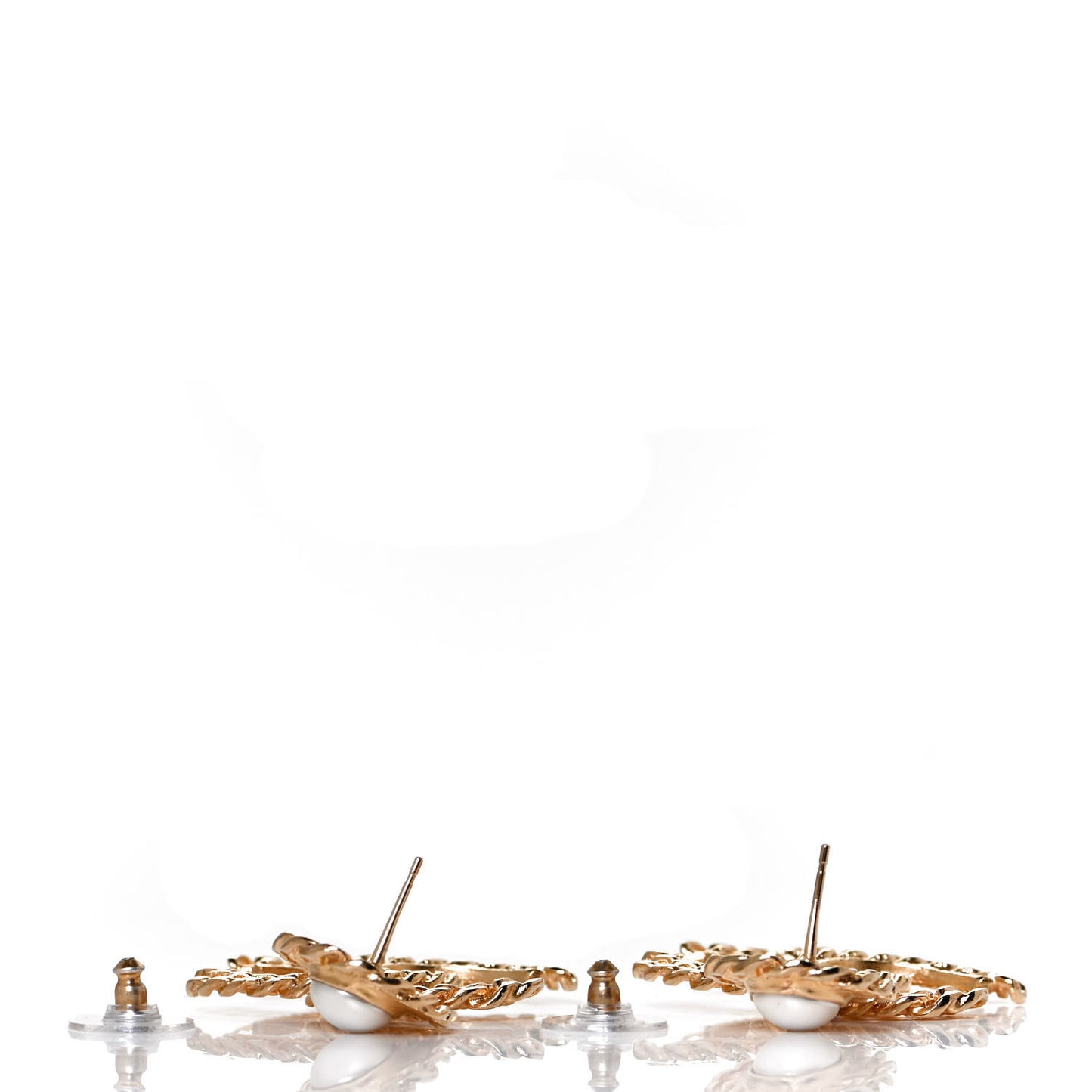 Metal Pearl CC Chain Drop Earrings Gold