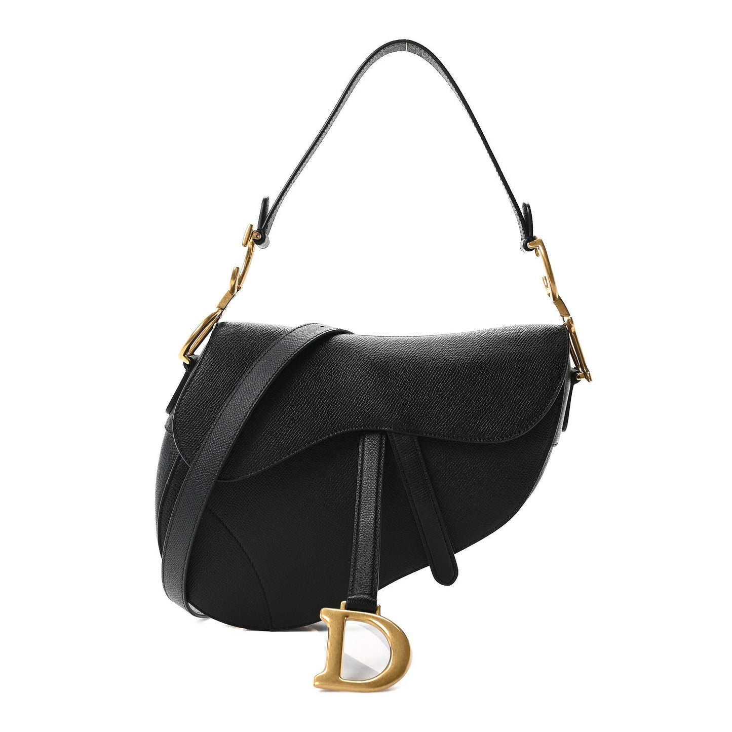 Grained Calfskin Saddle Bag With Strap Black
