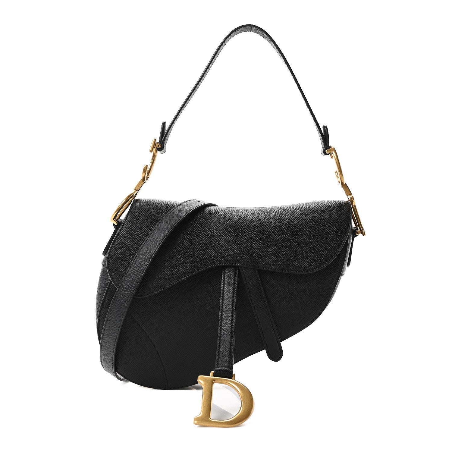 Christian Dior Grained Calfskin Saddle Bag With Strap Black 1 of 10