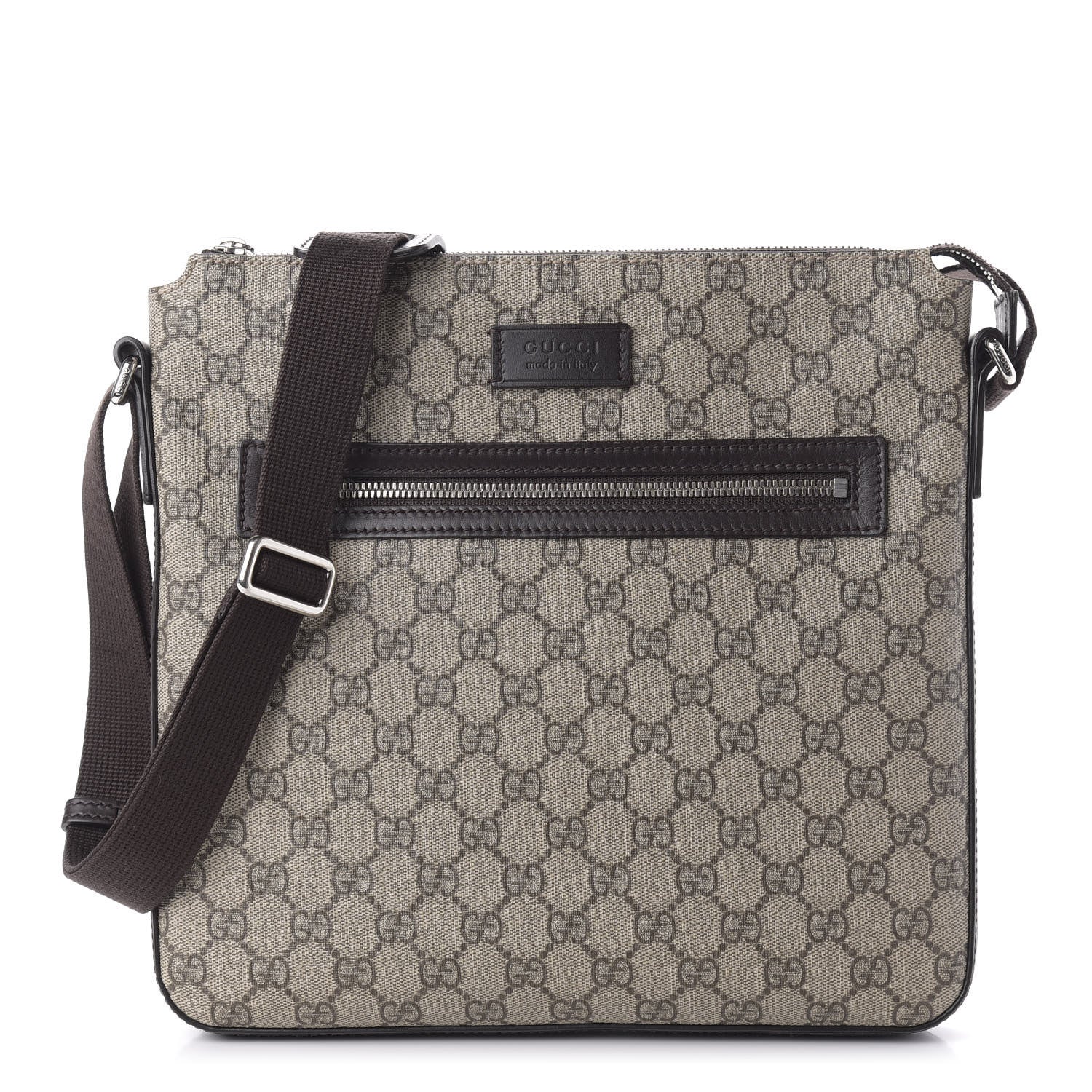 Gucci GG Supreme Monogram Medium Flat Messenger Bag Beige Brown 1 of 10