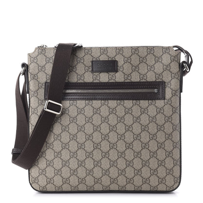 Gucci GG Supreme Monogram Medium Flat Messenger Bag Beige Brown 1 of 10