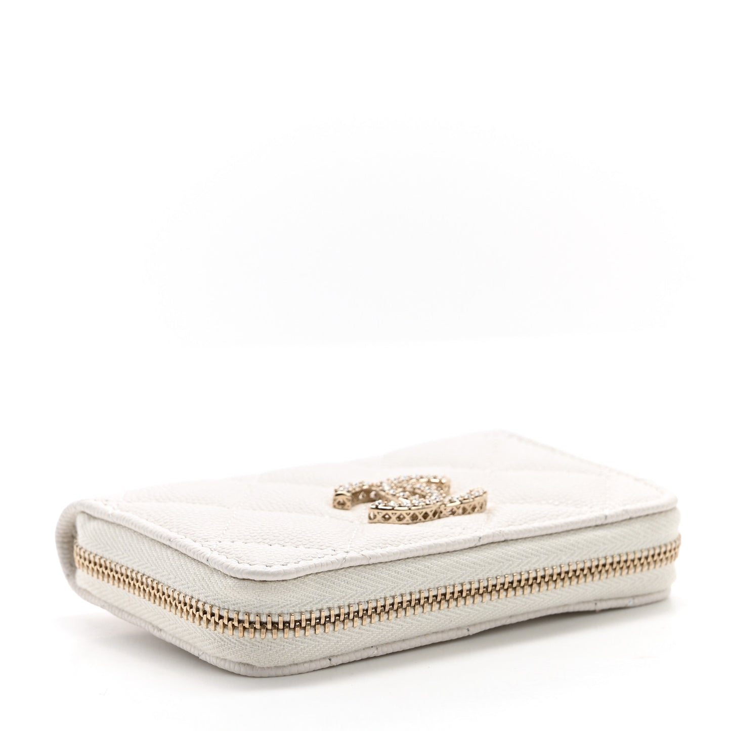 Caviar Quilted Crystal Zip Around Coin Purse Wallet White