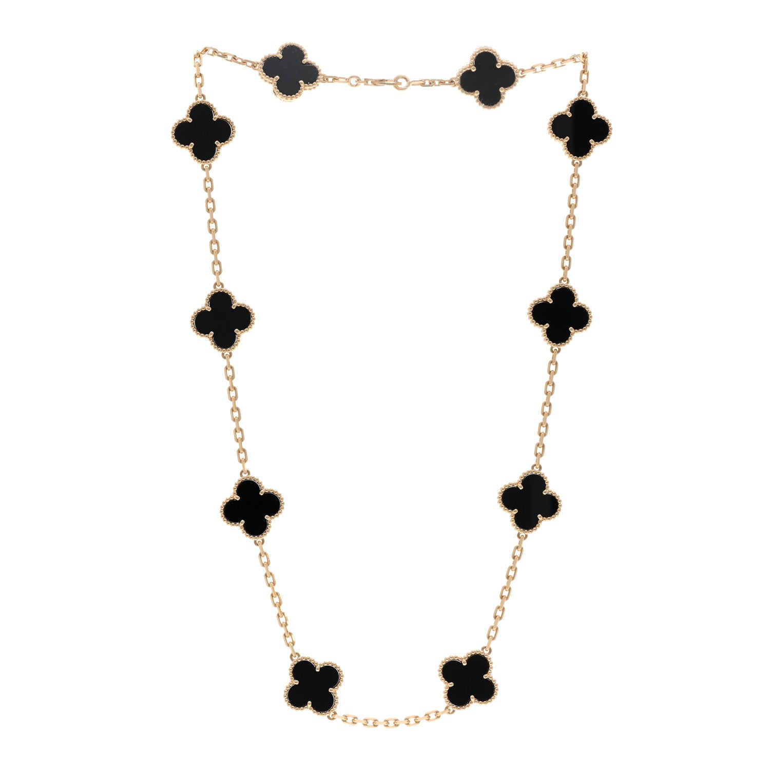 Van Cleef & Arpels 18K Yellow Gold Black Onyx 10 Motifs Vintage Alhambra Necklace 3 of 4