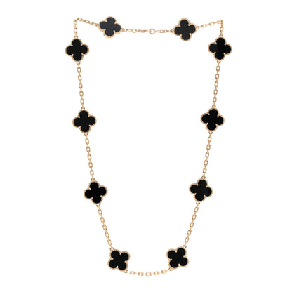 Van Cleef & Arpels 18K Yellow Gold Black Onyx 10 Motifs Vintage Alhambra Necklace 3 of 4