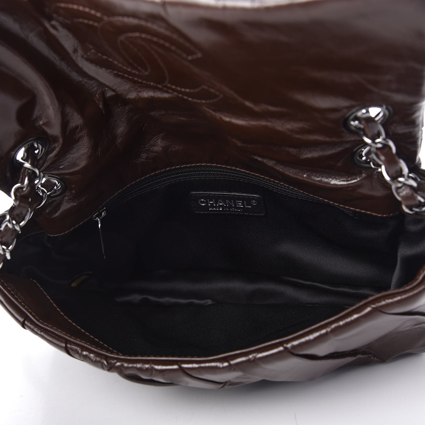 Glazed Calfskin Twisted Medium Flap Brown