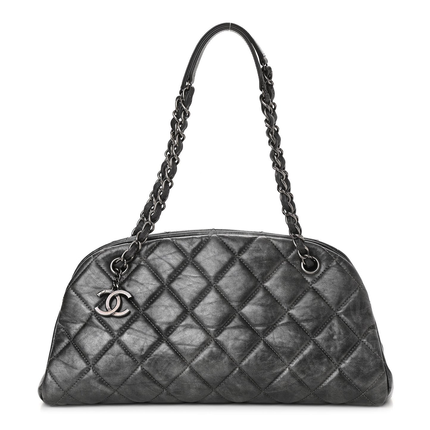 Aged Calfskin Quilted Medium Just Mademoiselle Bowling Bag Grey