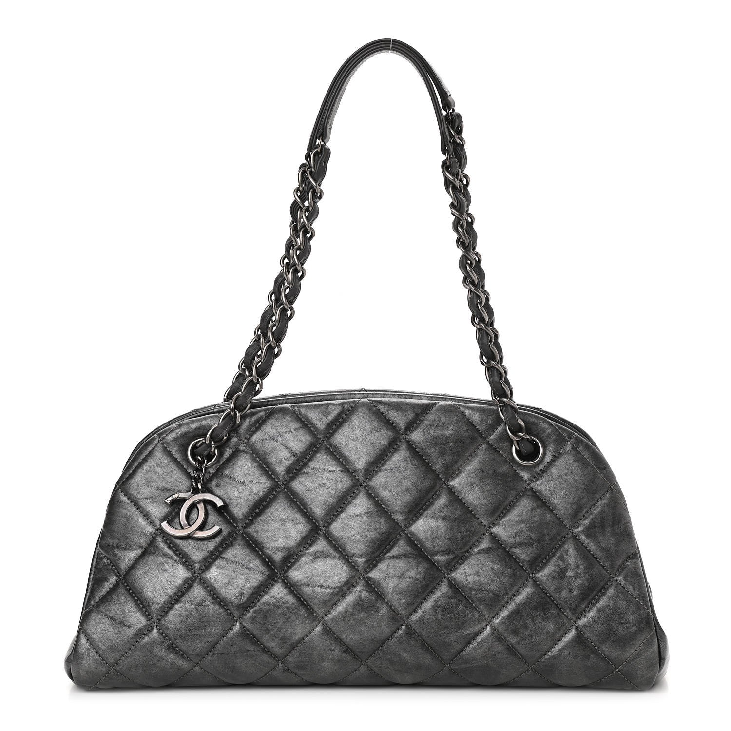 Chanel Aged Calfskin Quilted Medium Just Mademoiselle Bowling Bag Grey 1 of 11