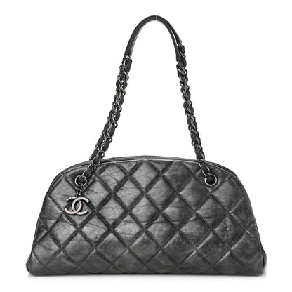 Chanel Aged Calfskin Quilted Medium Just Mademoiselle Bowling Bag Grey 1 of 11