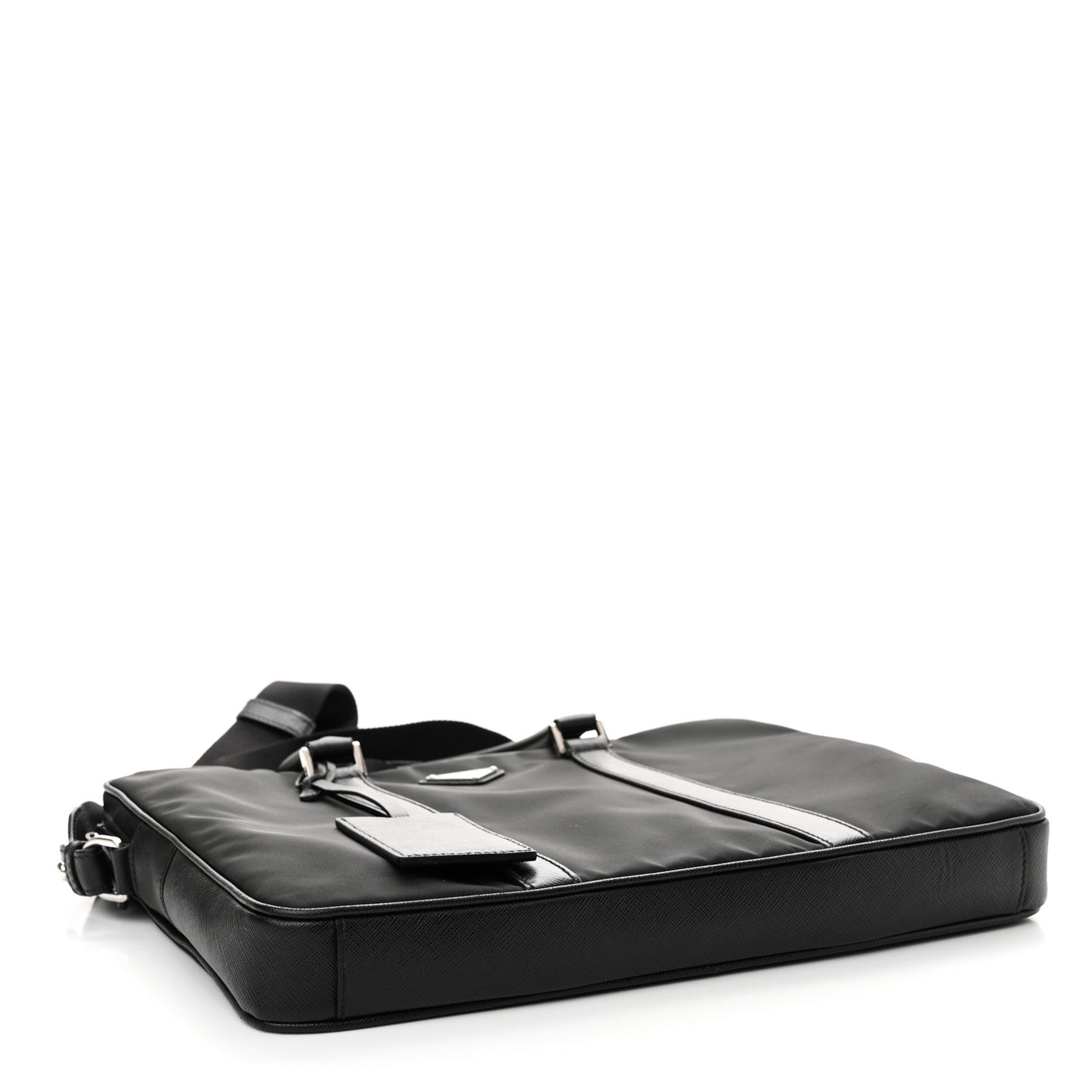 Tessuto Nylon Saffiano Metal Triangle Logo Work Bag Black