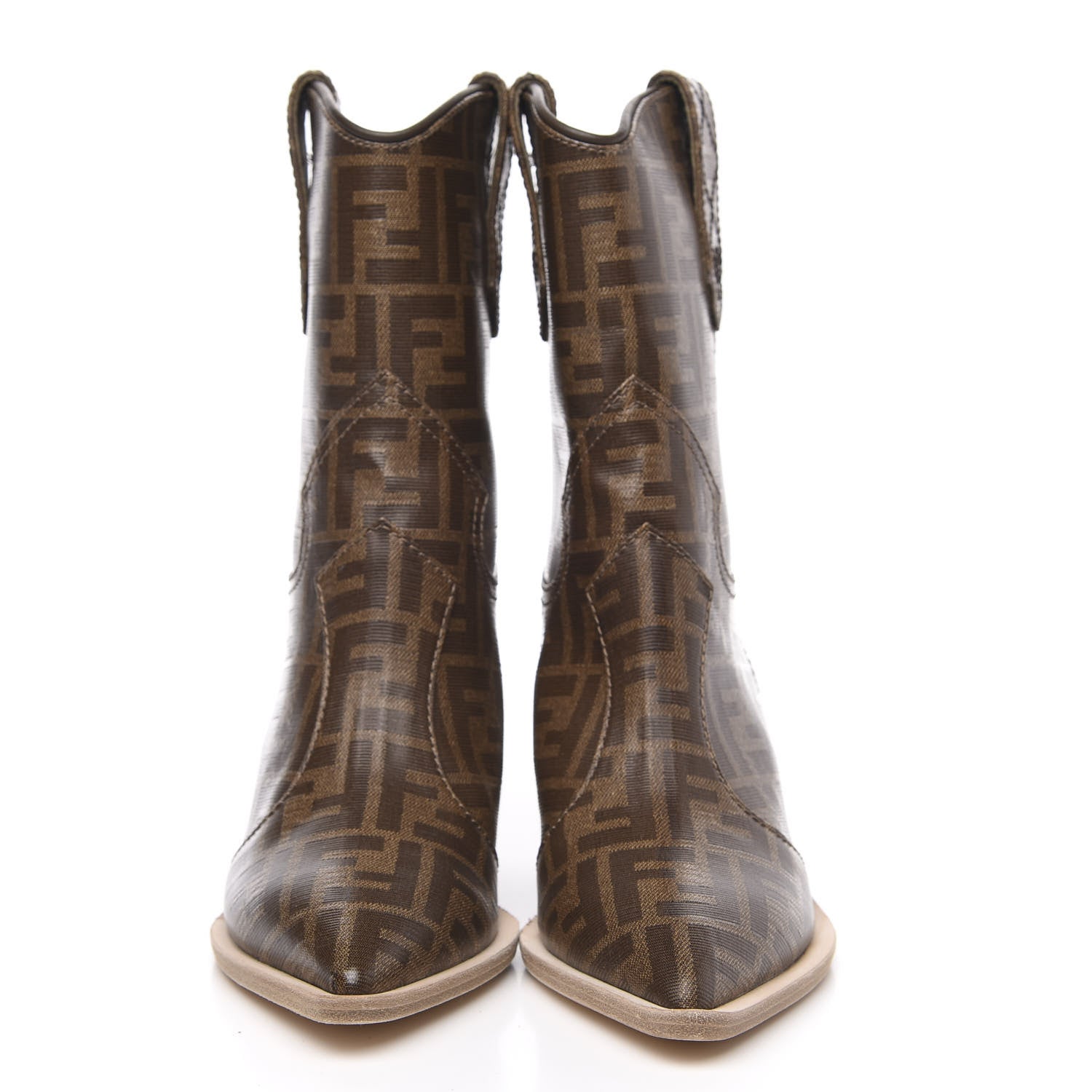 Fendi Glazed Fabric FF 1974 Cutwalk Ankle Boots 36.5 Mogano Panna 2 of 7