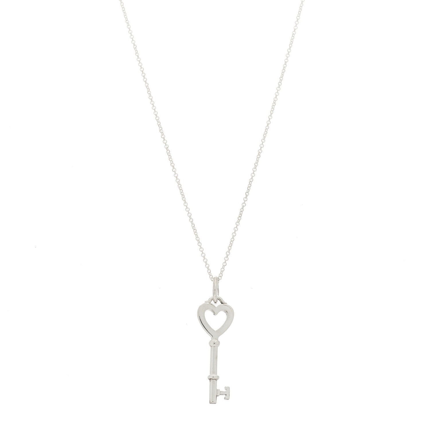 Tiffany Sterling Silver Small Heart Key Pendant Necklace 1 of 7