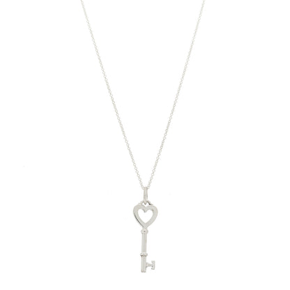 Tiffany Sterling Silver Small Heart Key Pendant Necklace 1 of 7