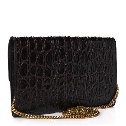 Saint Laurent Calfskin Crocodile Embossed Monogram Uptown Chain Wallet Fondente 2 of 11
