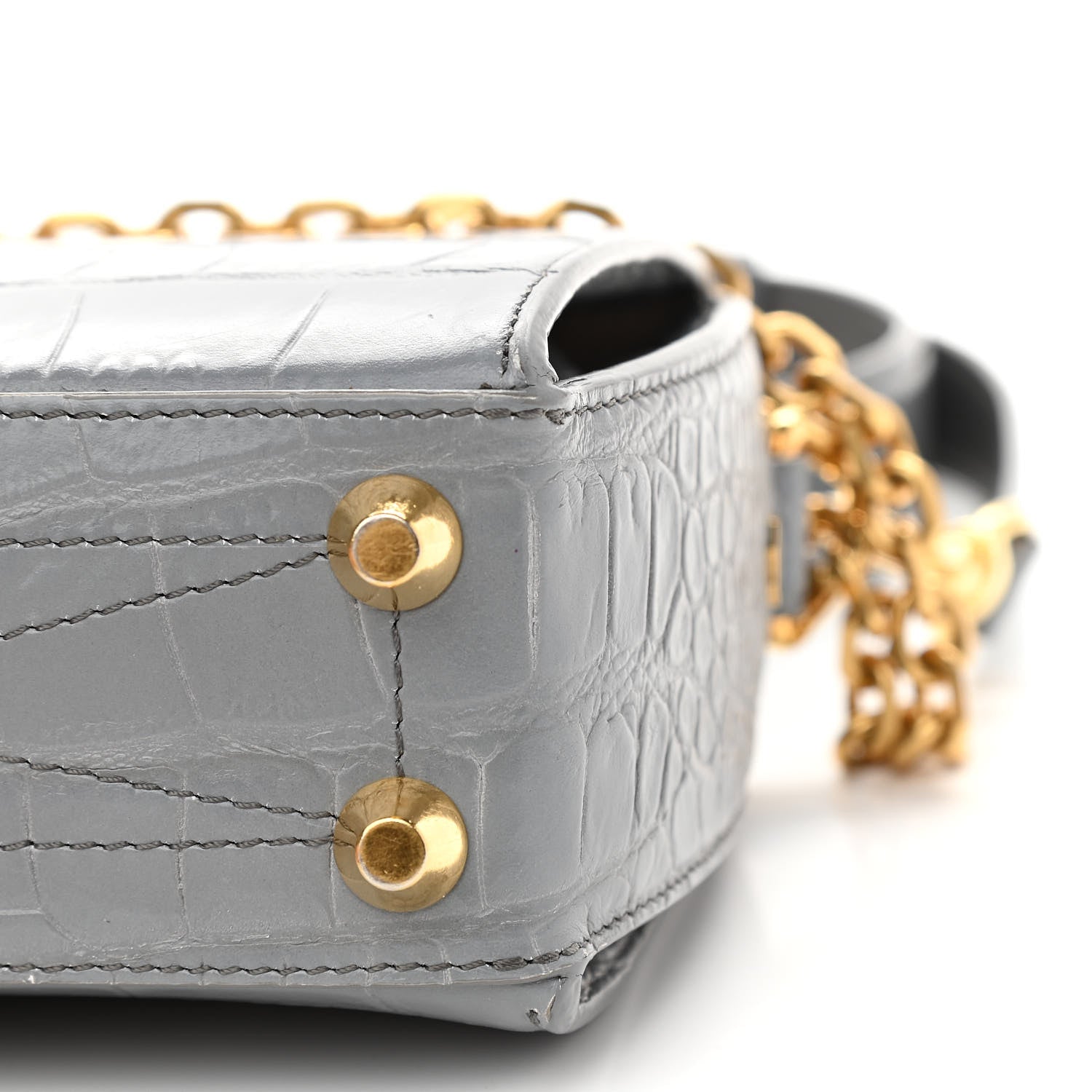 Alexander McQueen Calfskin Crocodile Embossed Box Shoulder Bag 16 Grey 9 of 17