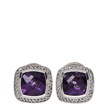 David Yurman Sterling Silver Diamond Amethyst 14mm Albion Earrings 1 of 4