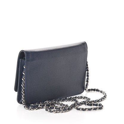 Chanel Caviar Timeless CC Wallet On Chain WOC Navy Blue 3 of 11
