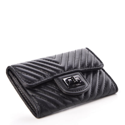 Chanel Aged Calfskin Chevron Quilted Card Holder Wallet So Black 4 of 13