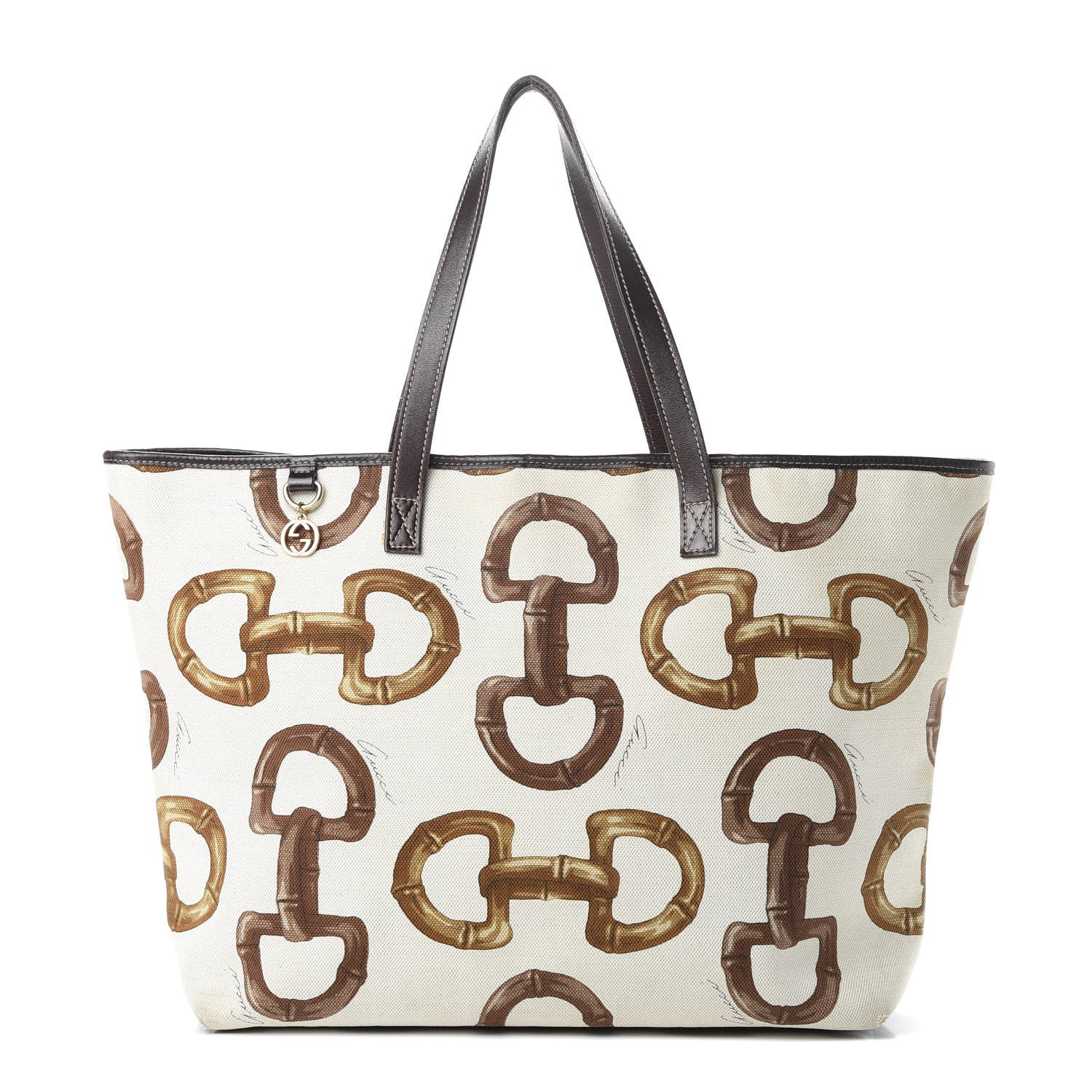 Gucci Canvas Bamboo Horsebit Print Tote White 1 of 17