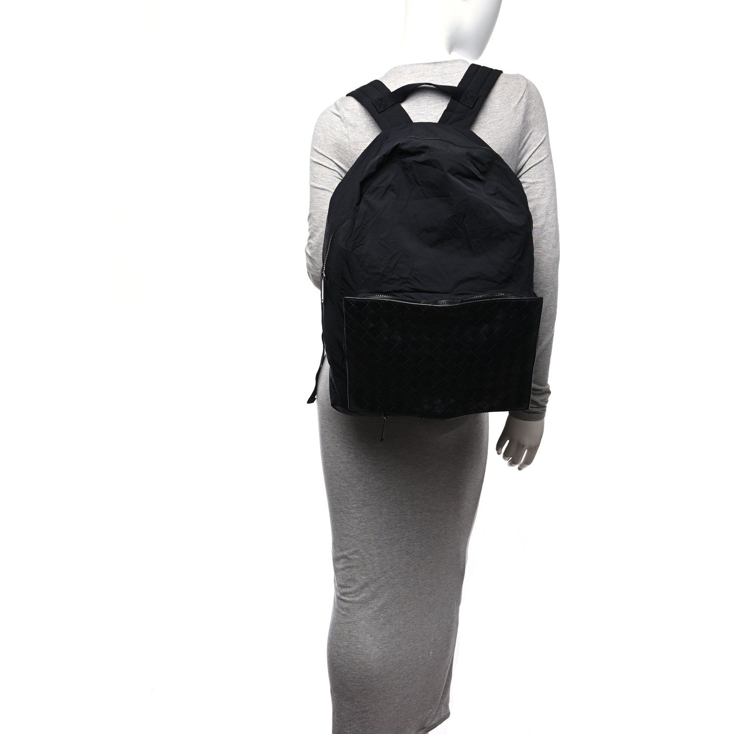 Bottega Veneta Nappa Nylon Intreccio Packable Backpack Black 2 of 16