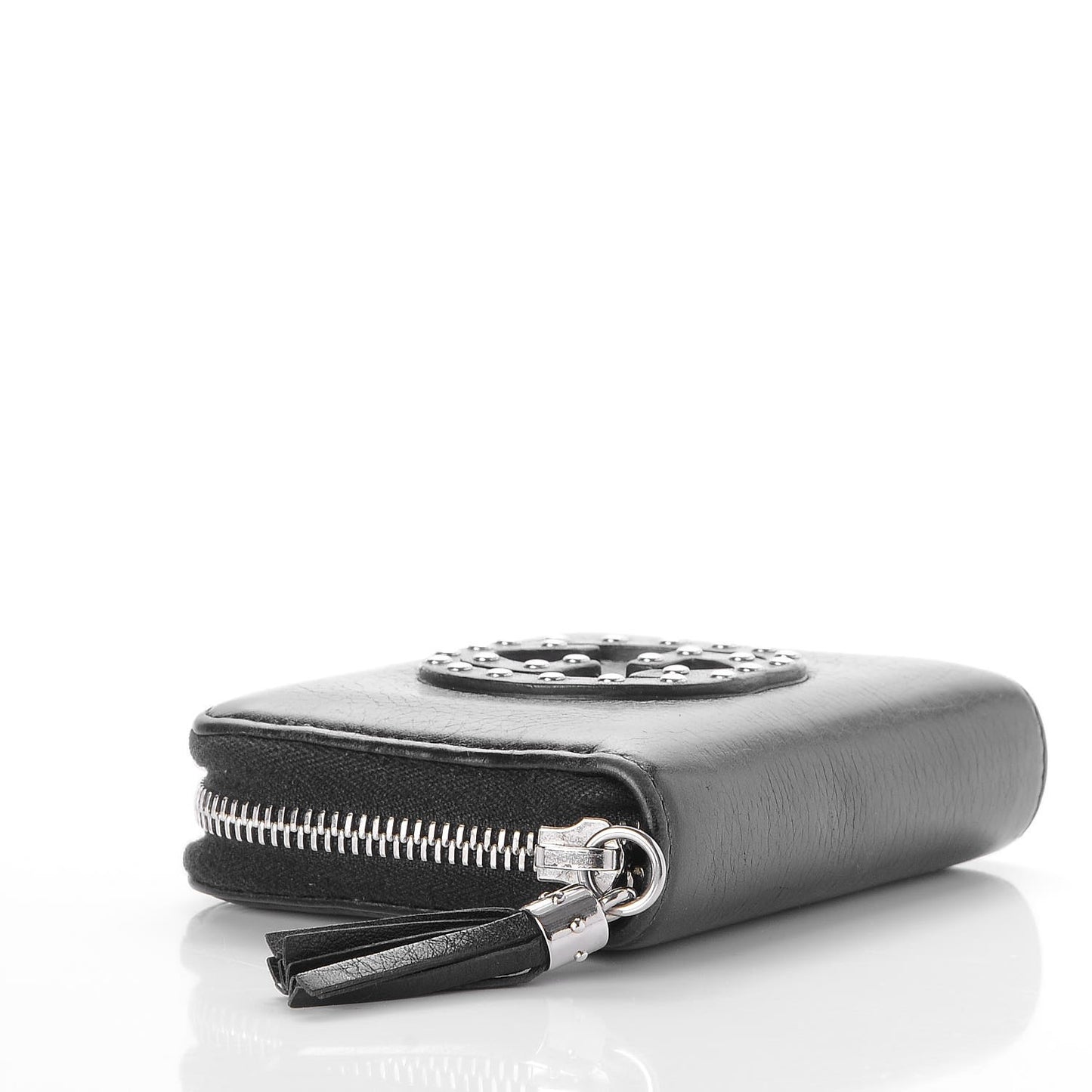 Pebbled Calfskin Studded Soho Compact Disco Zip Around Wallet Black