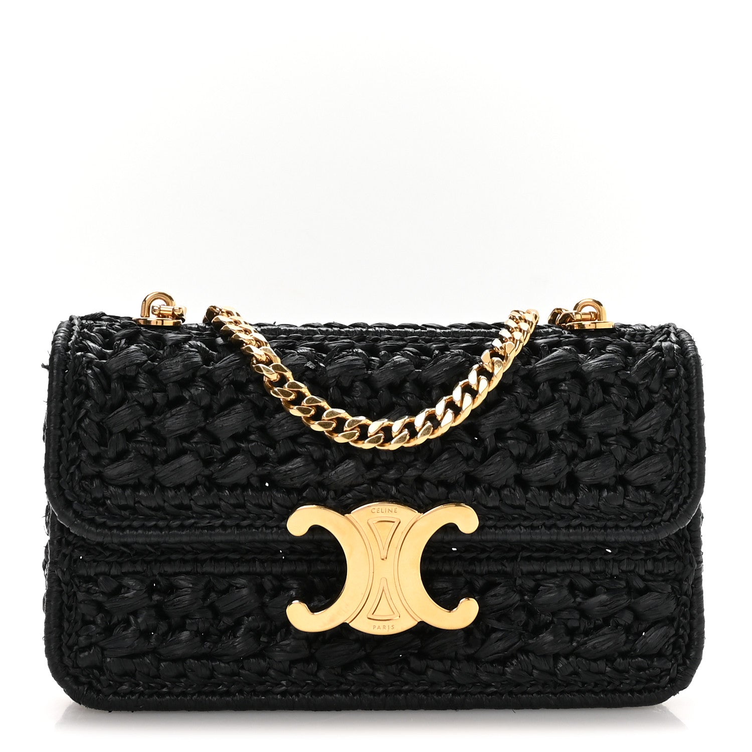 Celine Raffia Effect Claude Chain Shoulder Bag Black 1 of 10