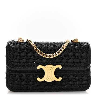 Celine Raffia Effect Claude Chain Shoulder Bag Black 1 of 10