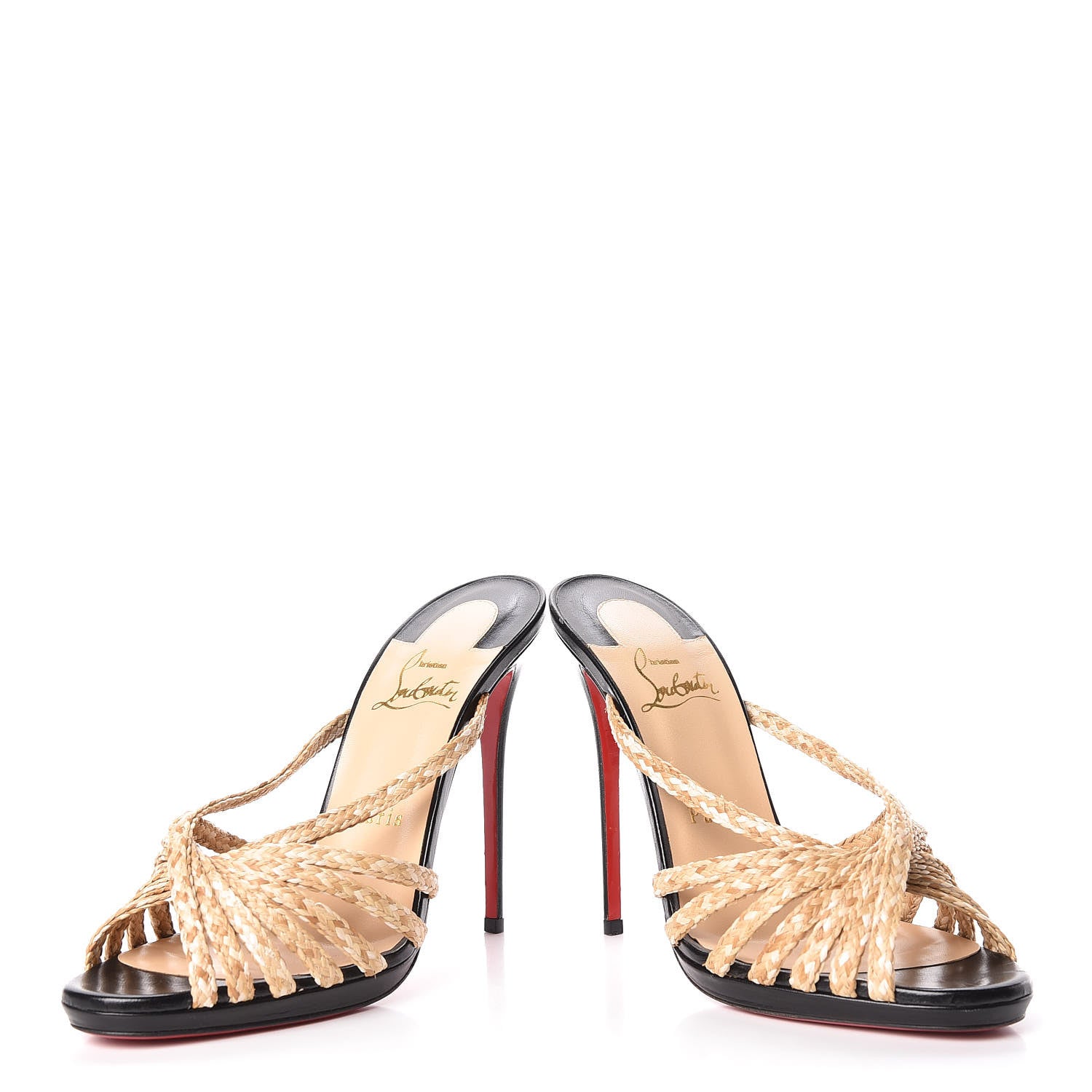 Christian Louboutin Paille Kid Rafimule 120 Slide Sandals 38 Natural Black 6 of 13