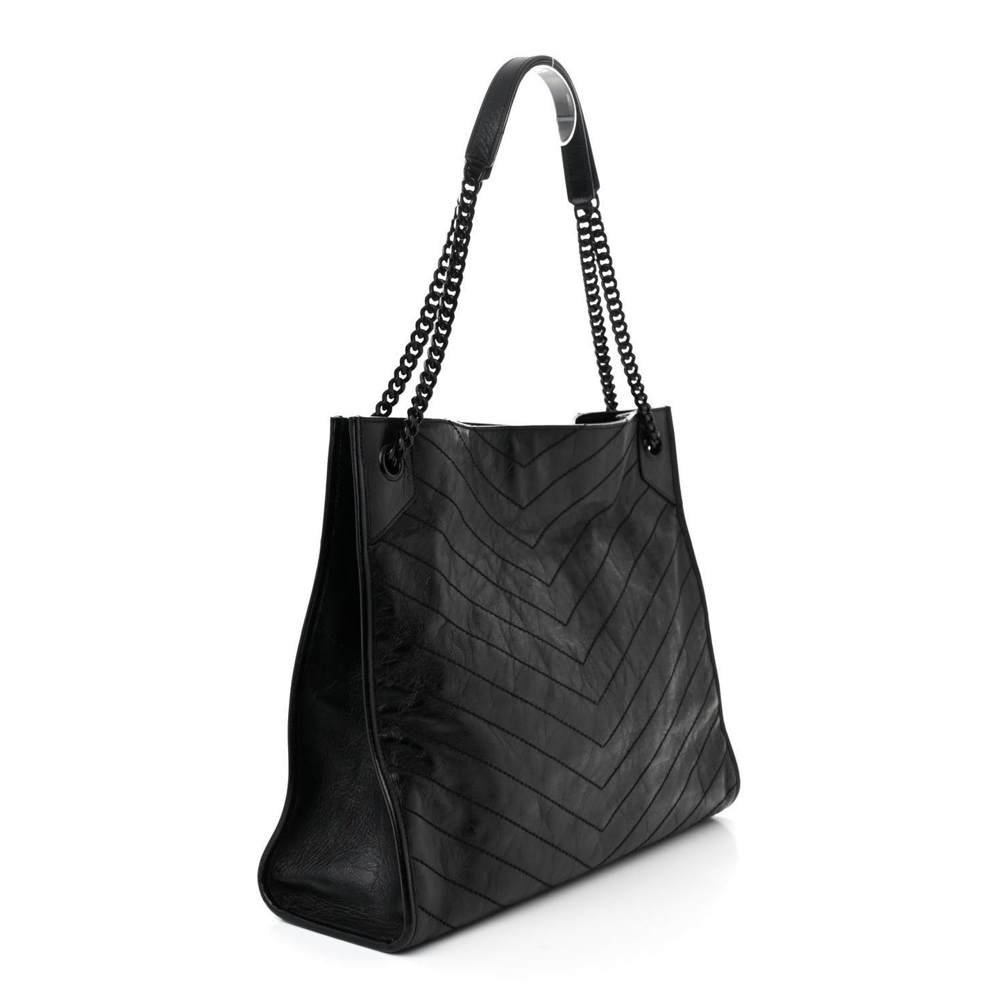 Crinkled Calfskin Matelasse Monogram Large Niki Shopper Tote Black