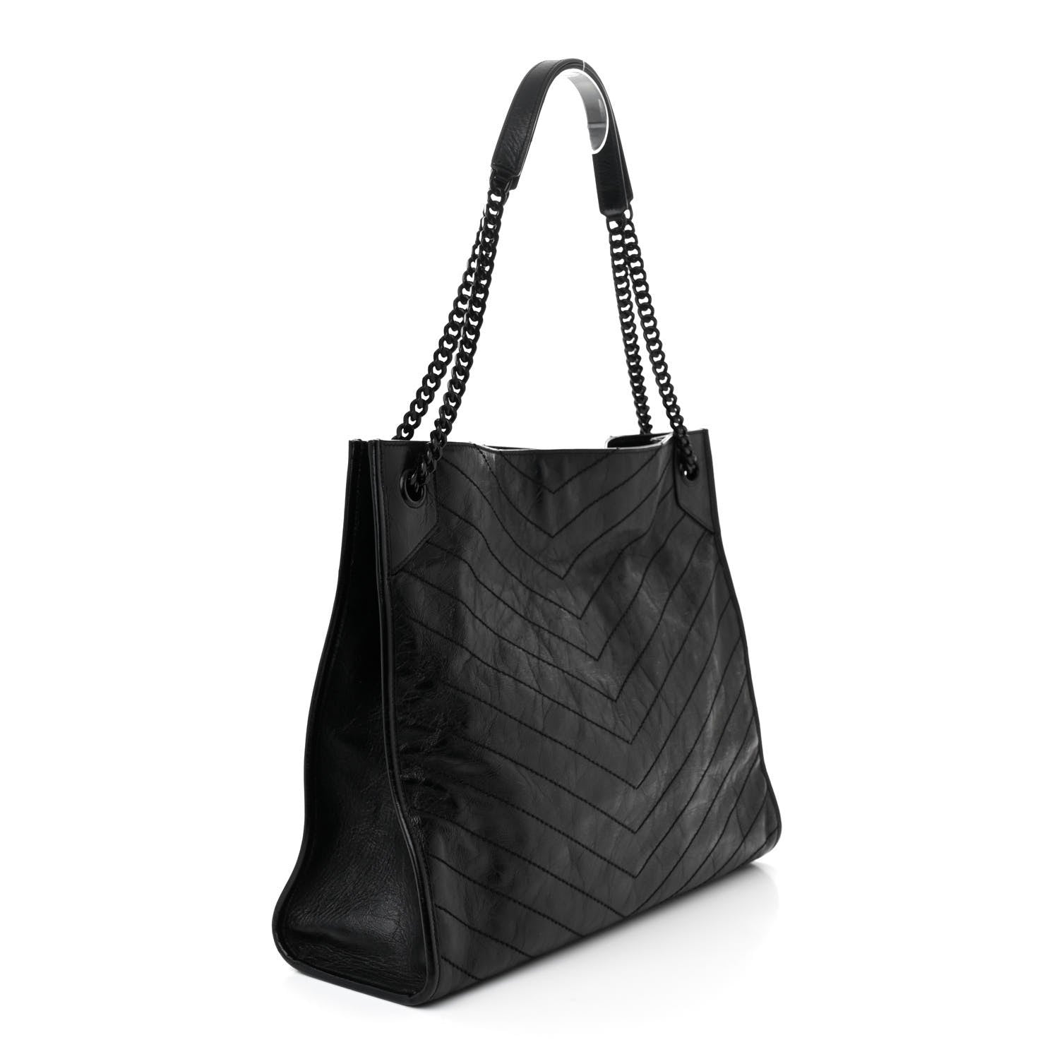Saint Laurent Crinkled Calfskin Matelasse Monogram Large Niki Shopper Tote Black 3 of 10