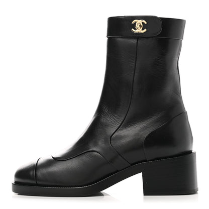Chanel Shiny Goatskin CC Short Boots 35 Black 1 of 9