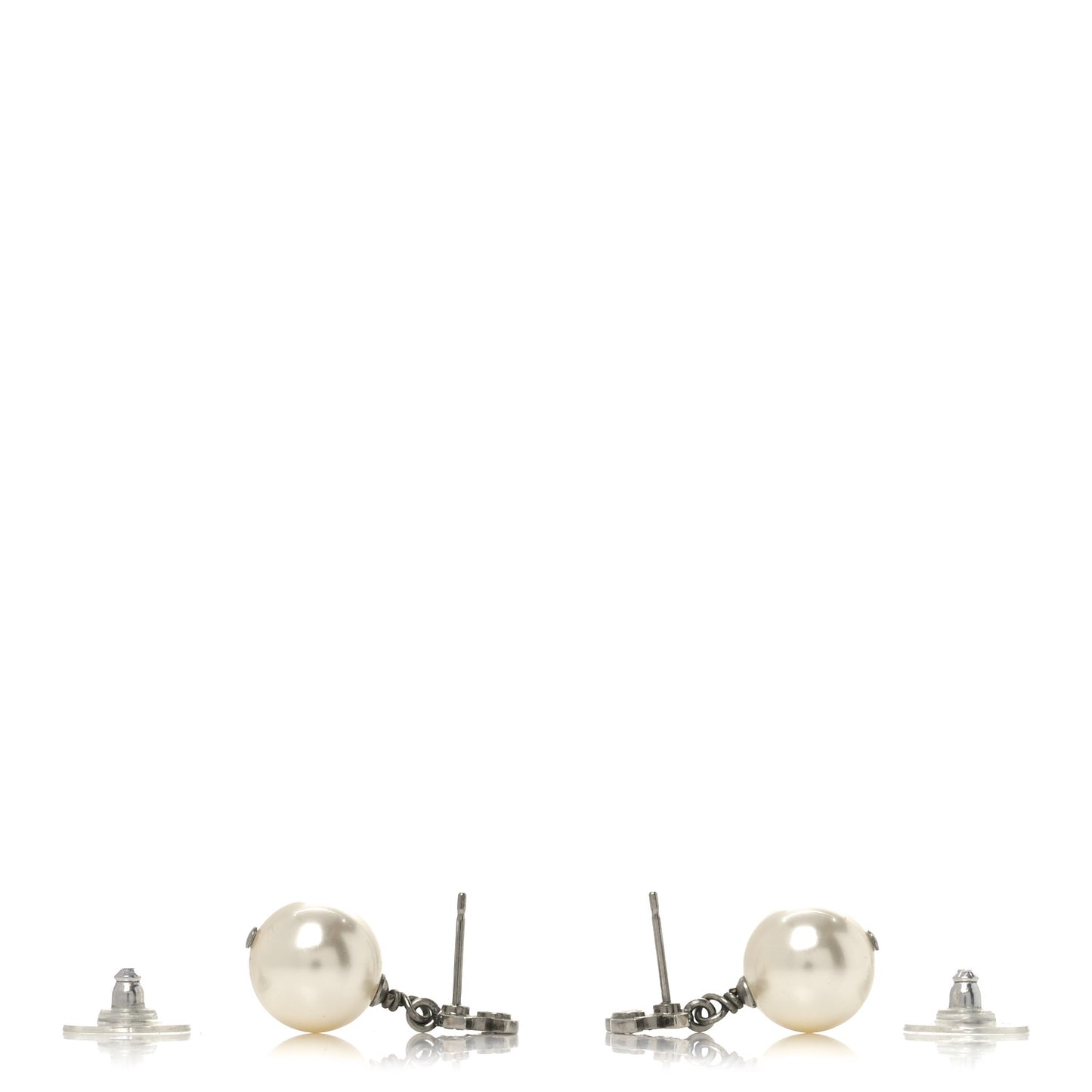 Crystal Pearl CC Drop Earrings Silver Pearly White