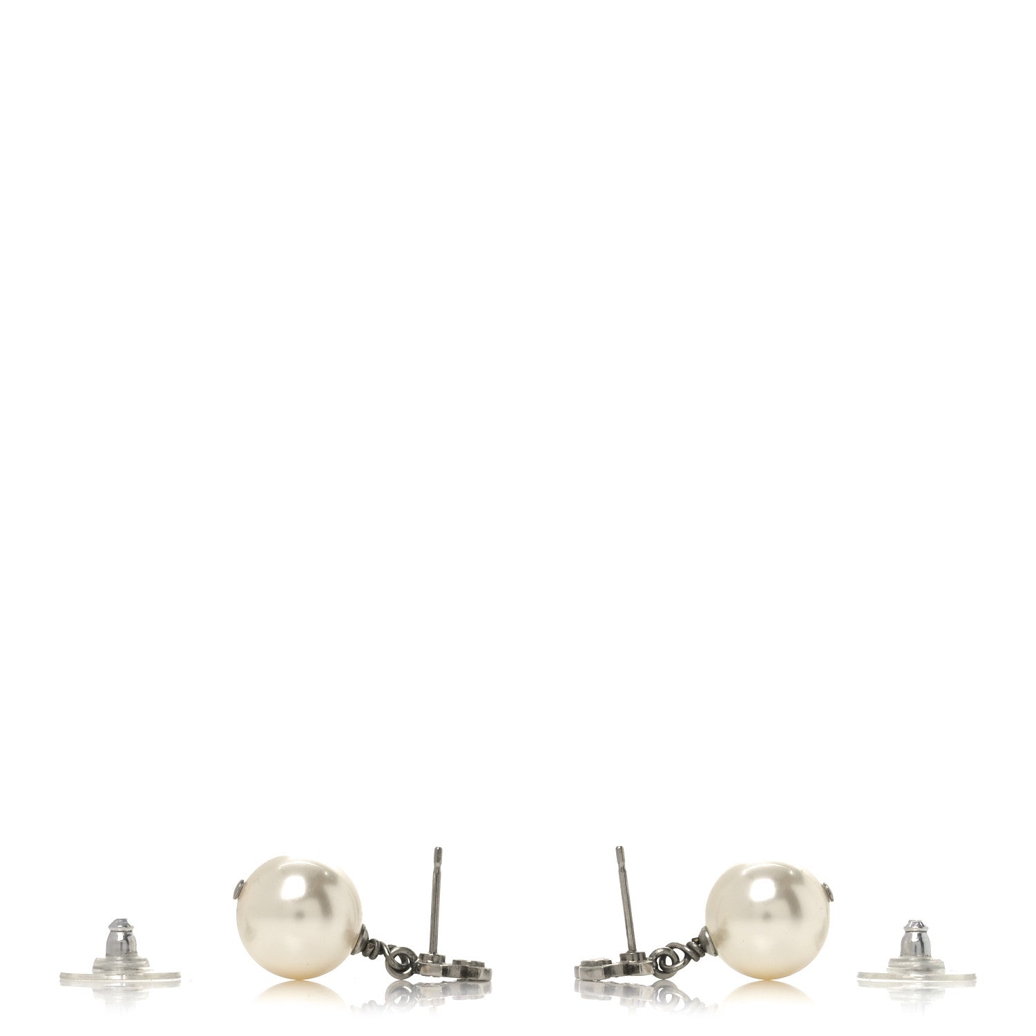Chanel Crystal Pearl CC Drop Earrings Silver Pearly White 3 of 4