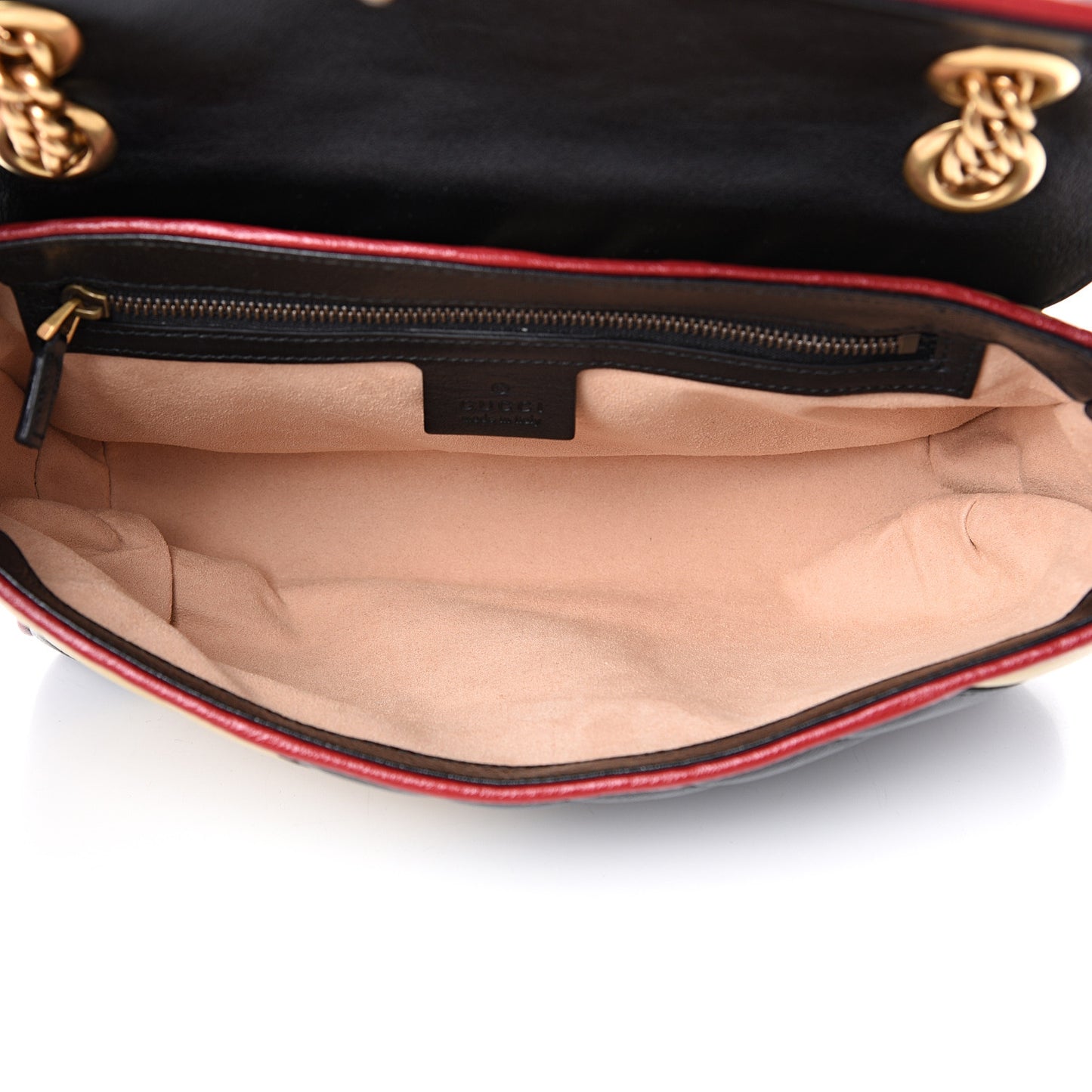 Vintage Effect Calfskin Matelasse Diagonal Striped Small Torchon GG Marmont Shoulder Bag Black Beige