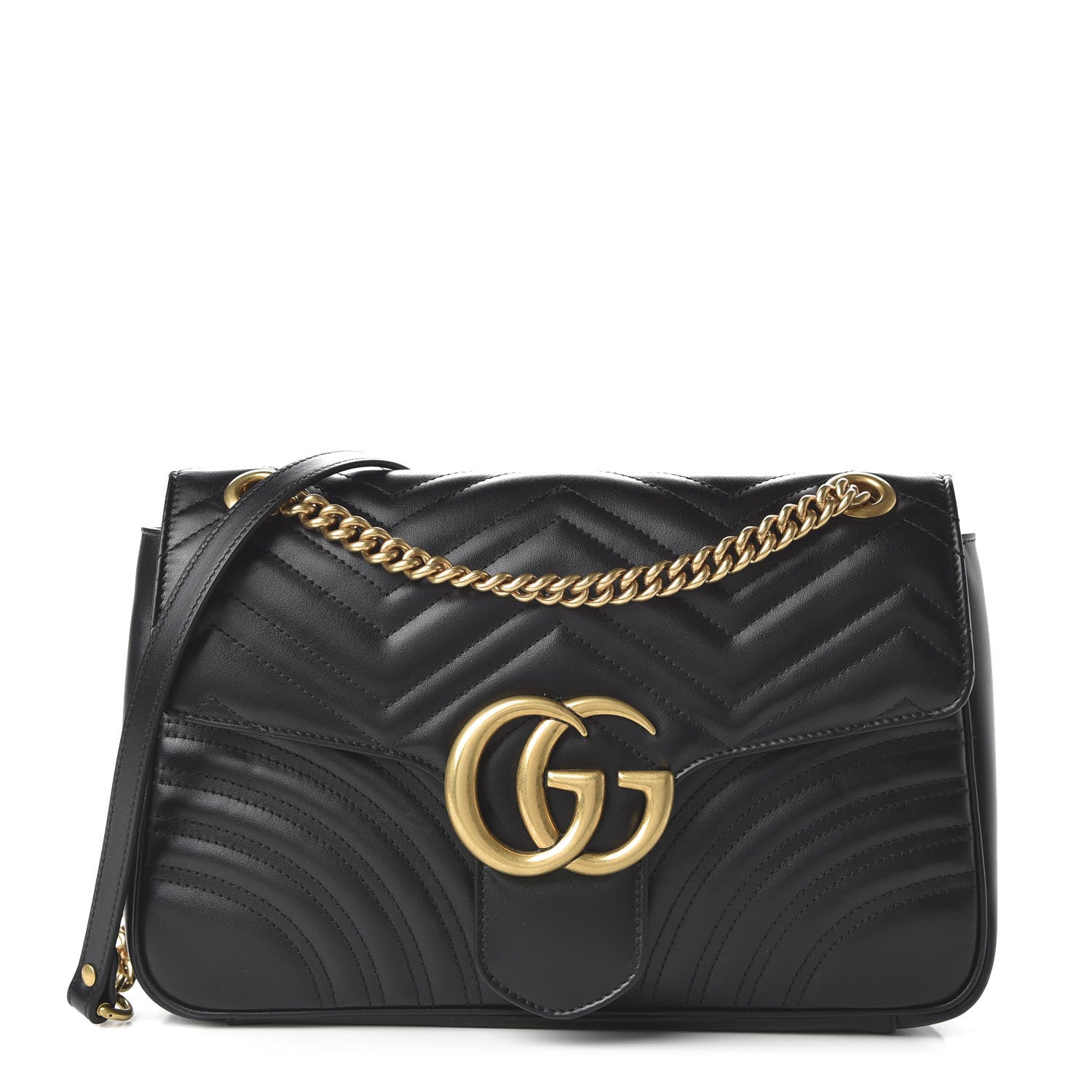Gucci Calfskin Matelasse Medium GG Marmont Shoulder Bag Black 1 of 10