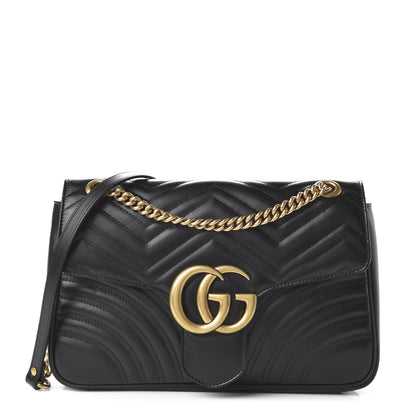 Gucci Calfskin Matelasse Medium GG Marmont Shoulder Bag Black 1 of 10