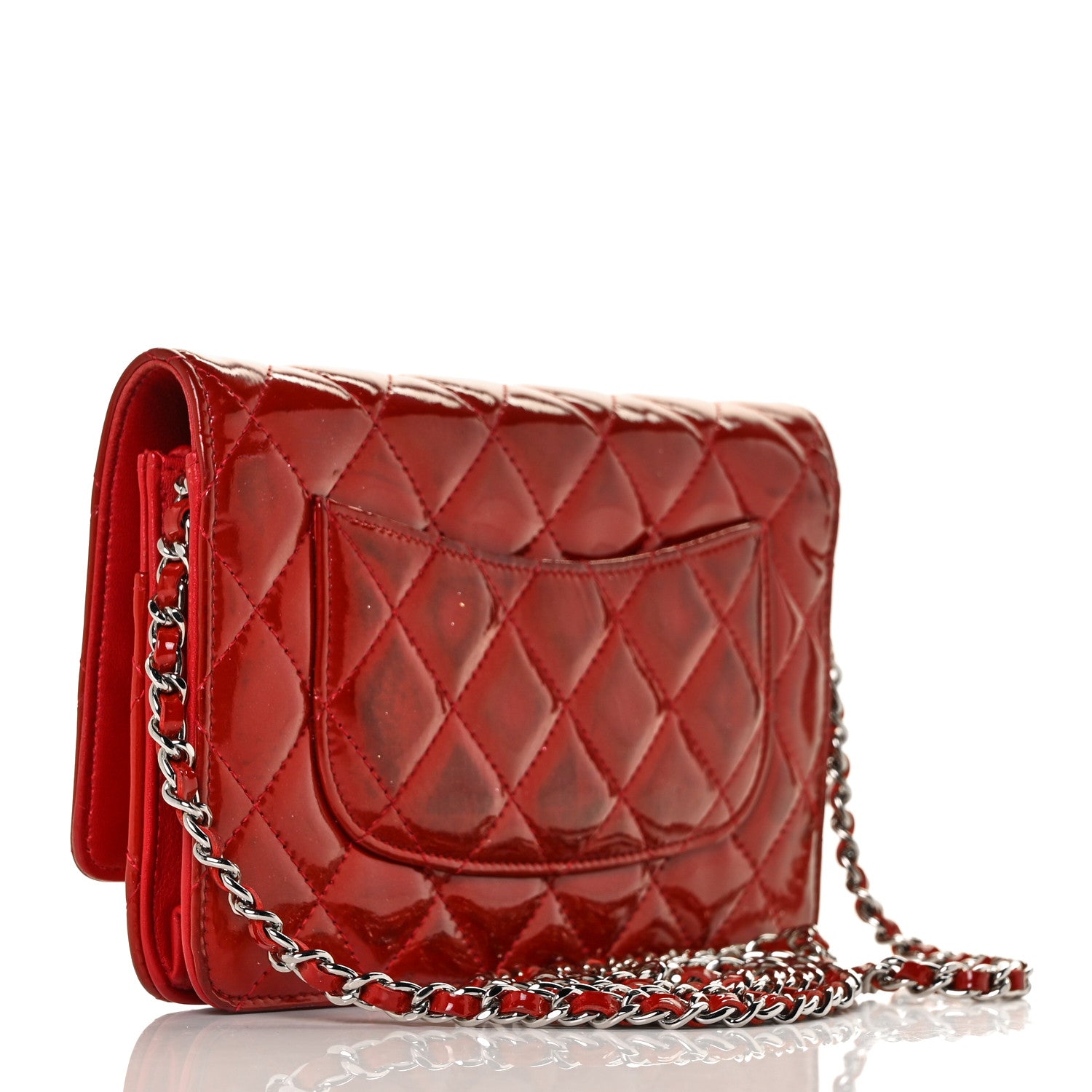 Chanel Patent Quilted Wallet On Chain WOC Red 3 of 13