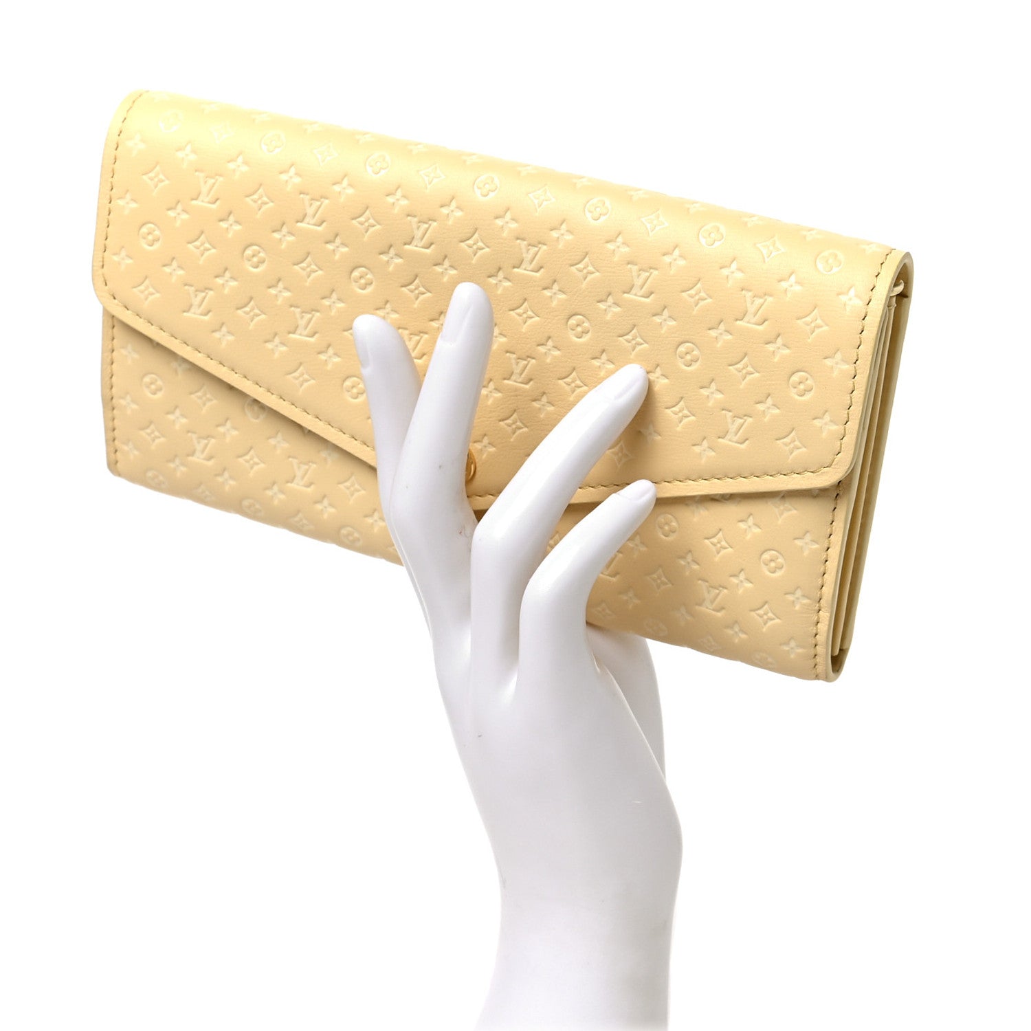 Louis Vuitton Calfskin Nanogram Embossed Sarah Wallet NM Jaune 2 of 7