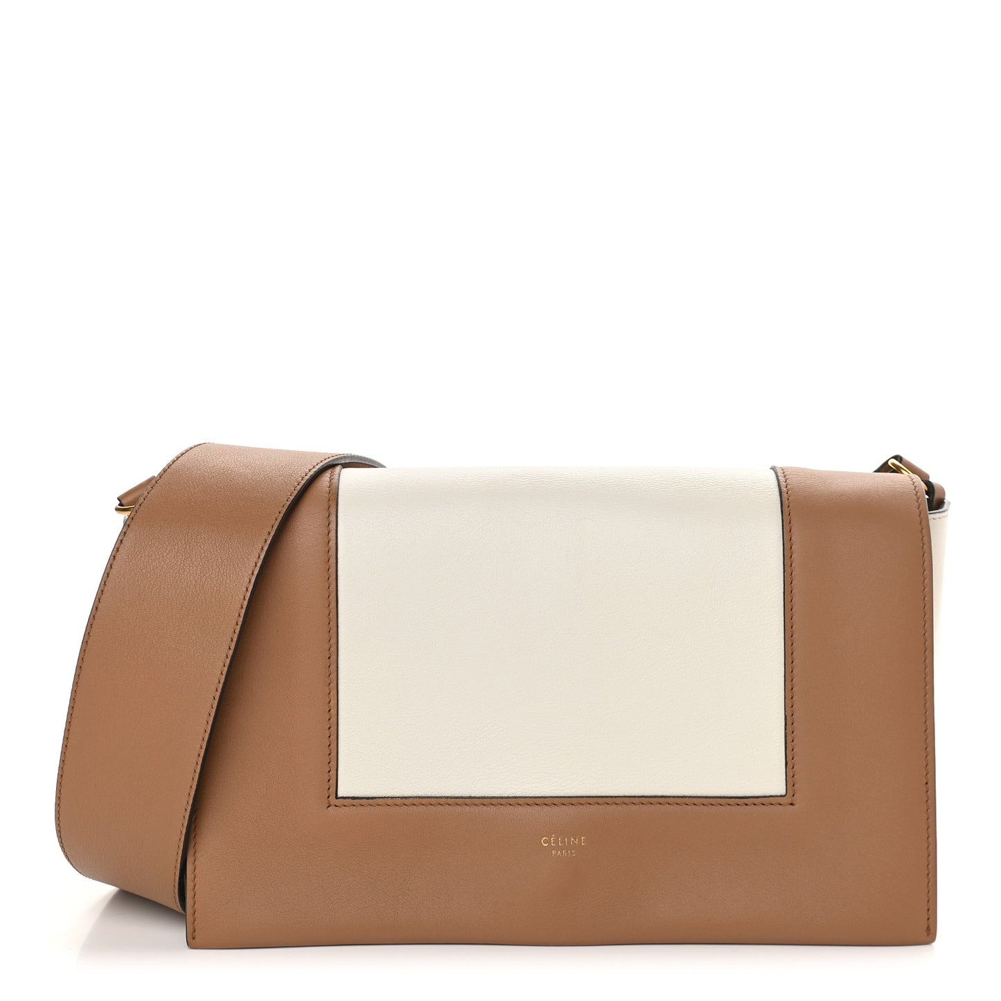 Shiny Smooth Calfskin Medium Frame Shoulder Bag Tan Optic White