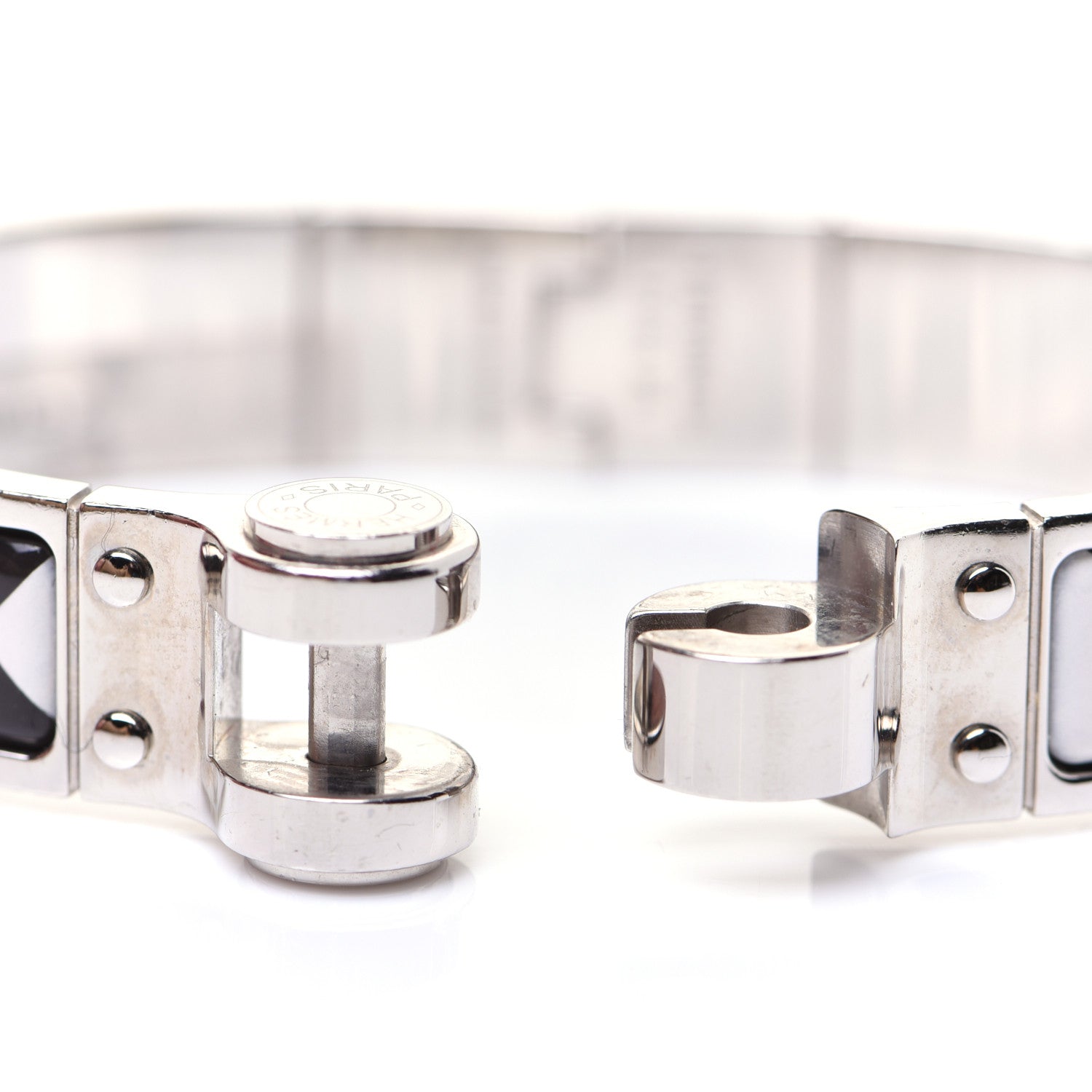 Hermes Enamel Printed Narrow Washington's Carriage Tattoo Hinged Bracelet S Faux Gris 8 of 13
