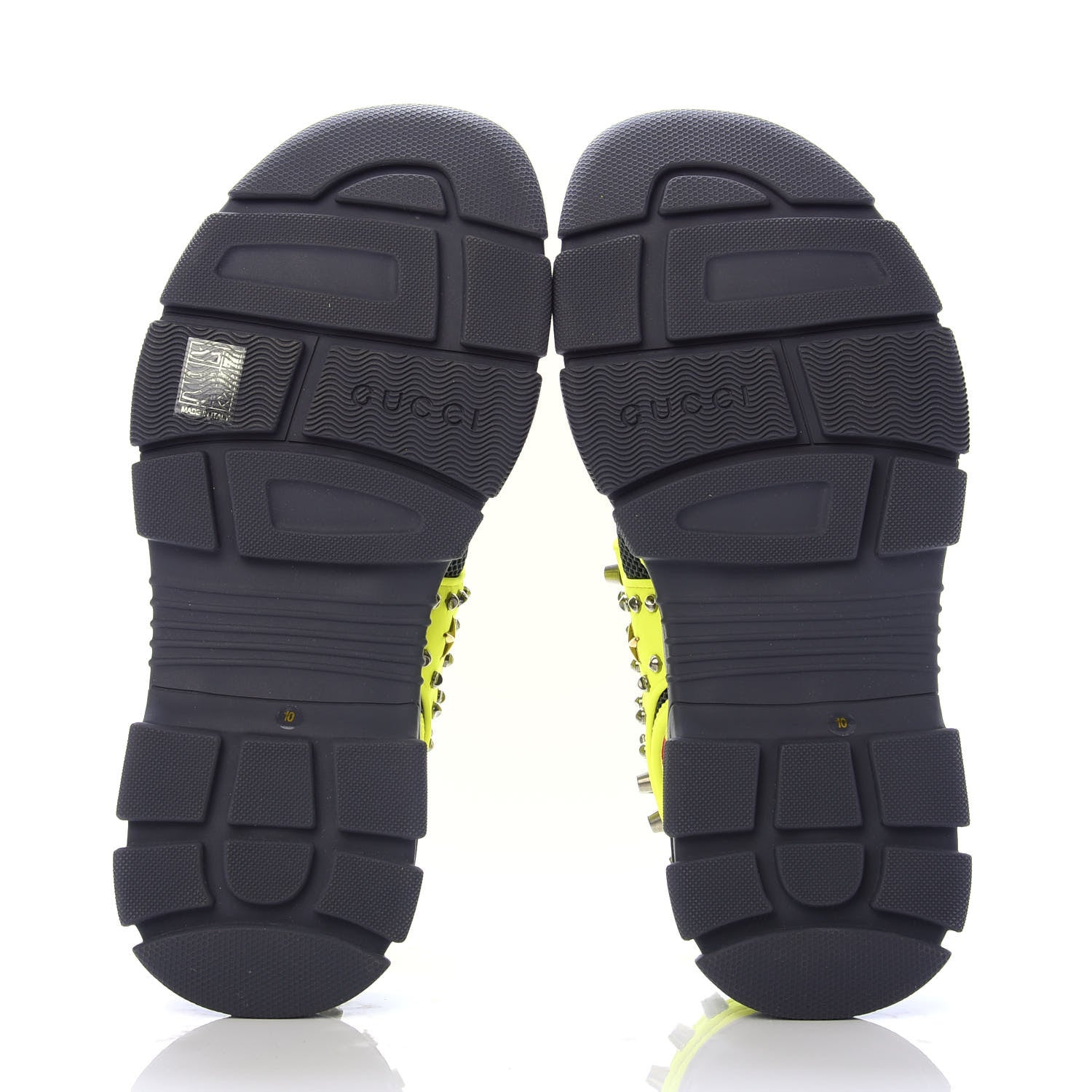 Gucci Technical Canvas Calfskin Studded Mens Aguru Sandals 10 Neon Yellow 5 of 8