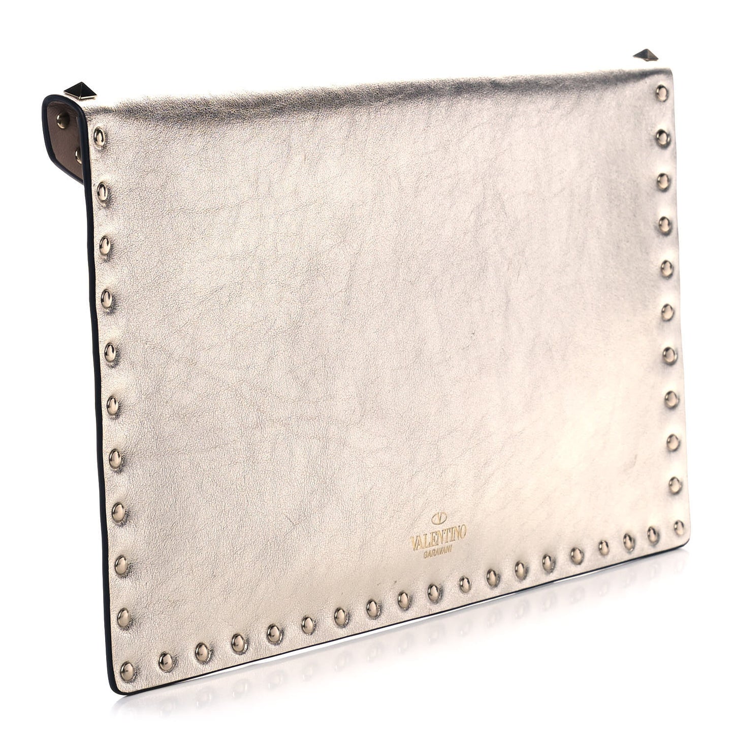 Metallic Calfskin Rockstud Envelope Clutch Sahara