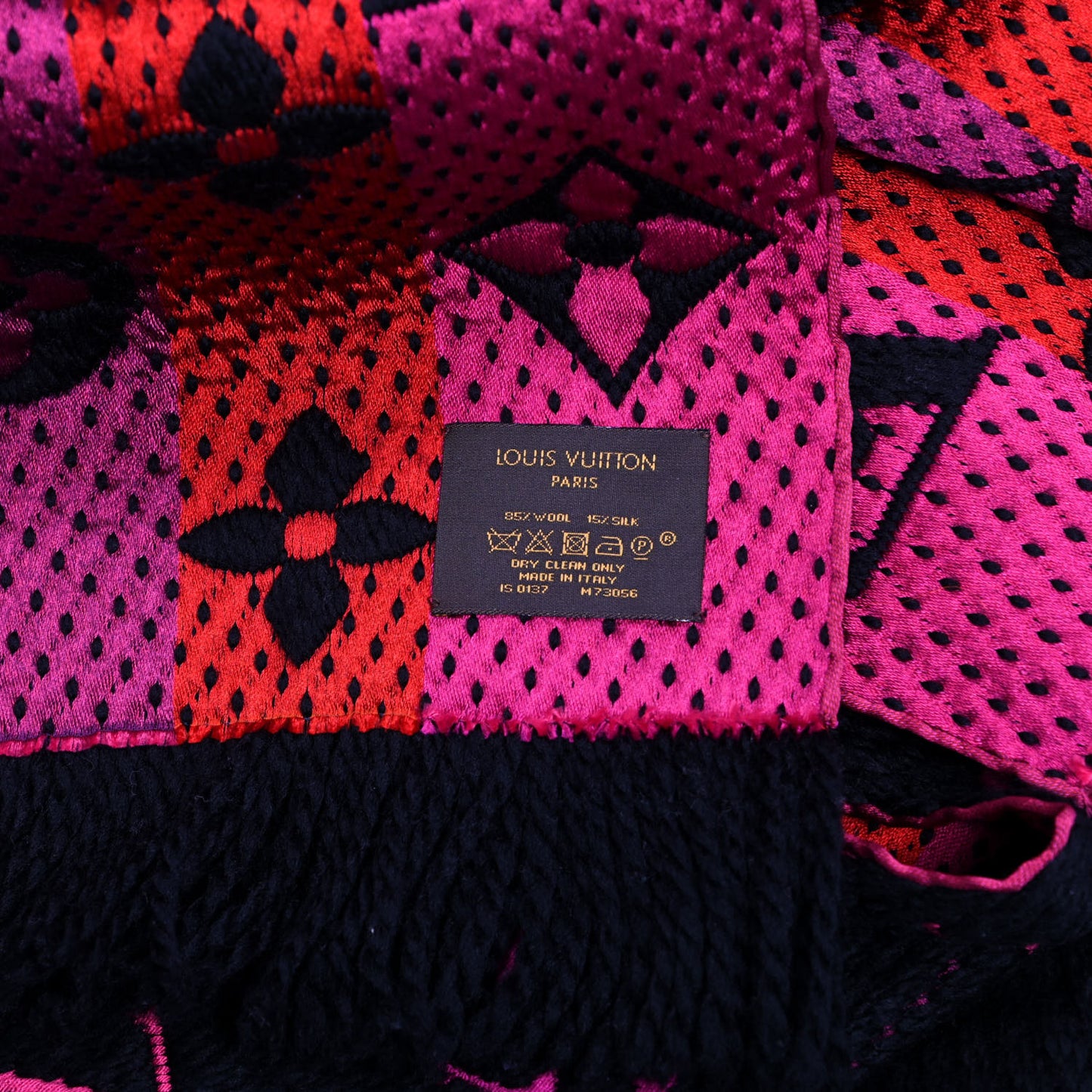 Wool Silk Rainbow Logomania Scarf Black
