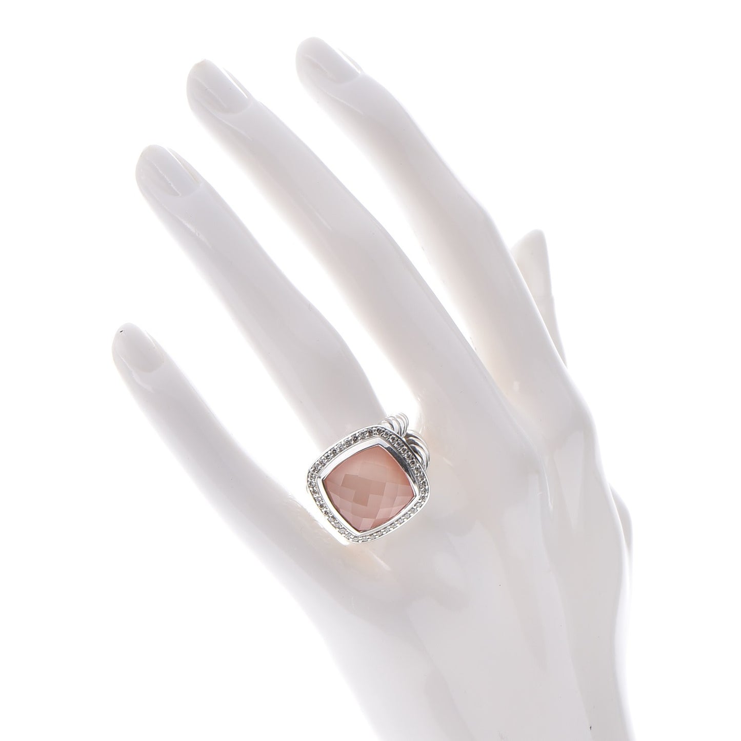 Sterling Silver Diamond Rose Quartz 14mm Albion Ring 52 6
